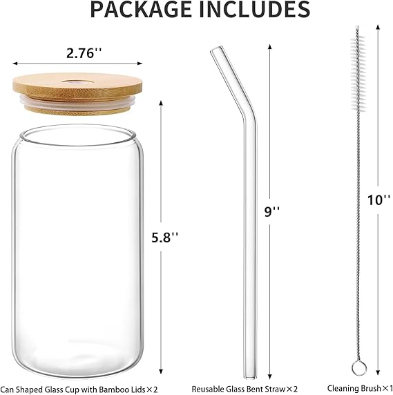 Printed Borosilicate Glass Tumbler with Bamboo lid and Glass Straw