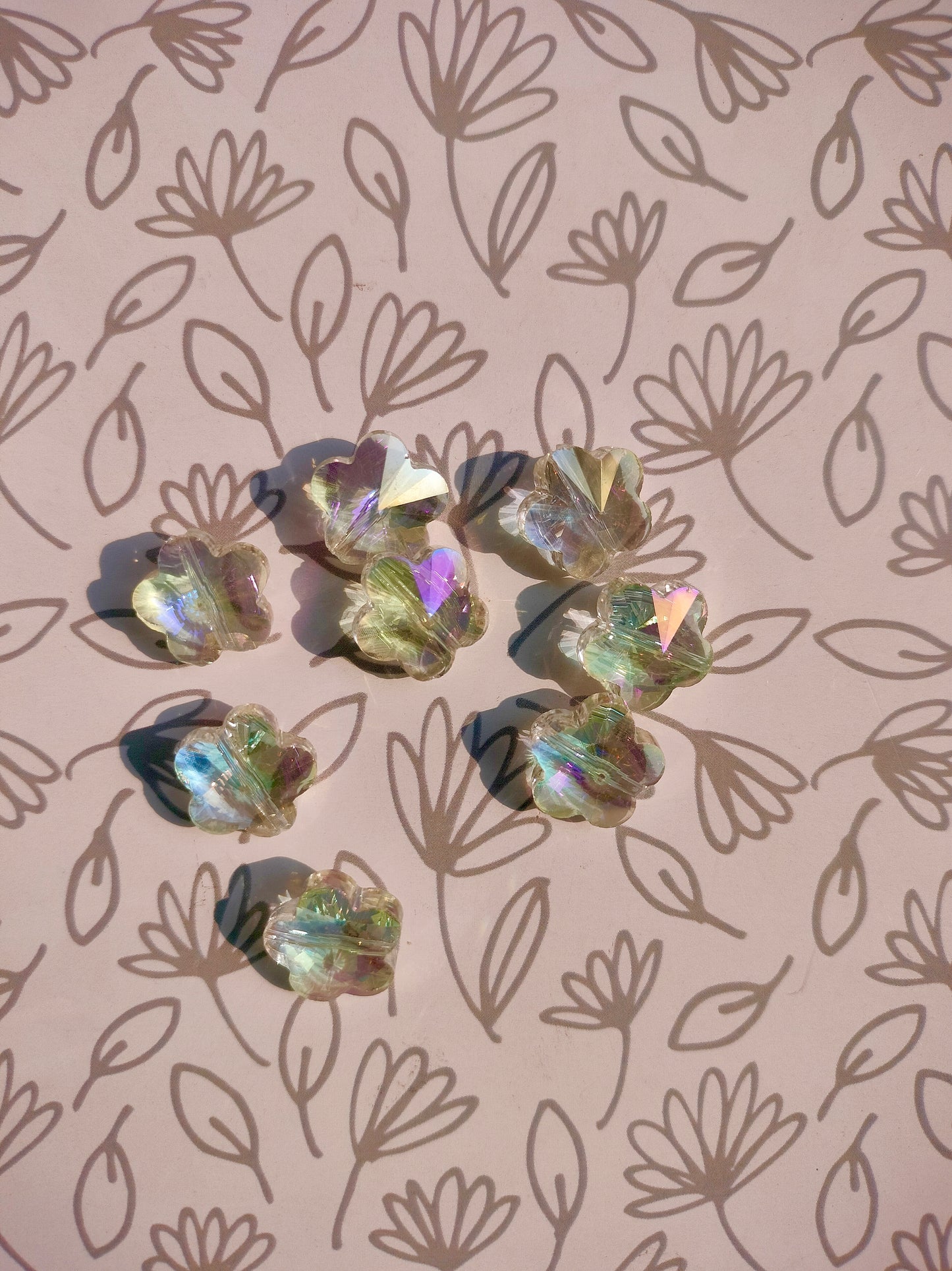 Five petal flower shaped Glass Crystal beads (Set of 8 beads)