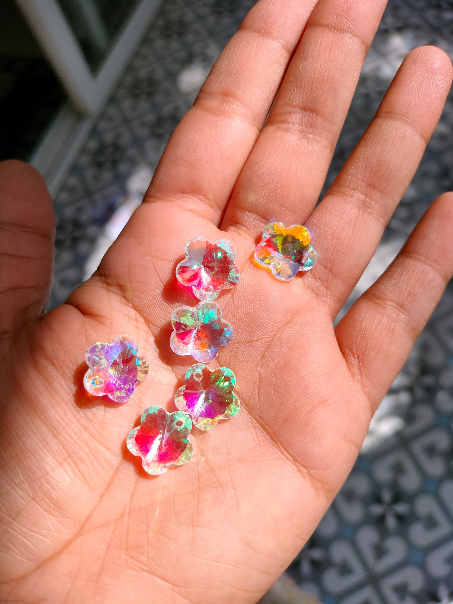 Mini 5 petal flower AB crystal.. 14 mm