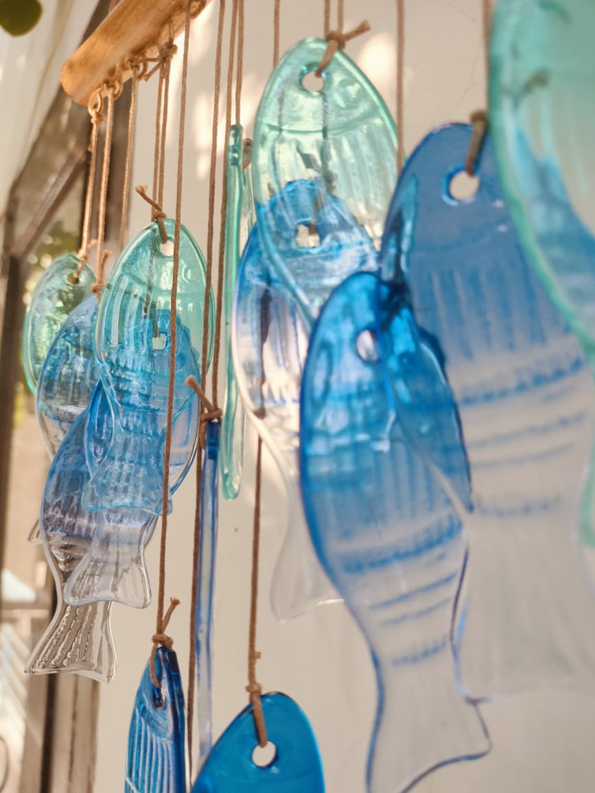 BlueFish Stained Sea Glass Windchime Garden decor