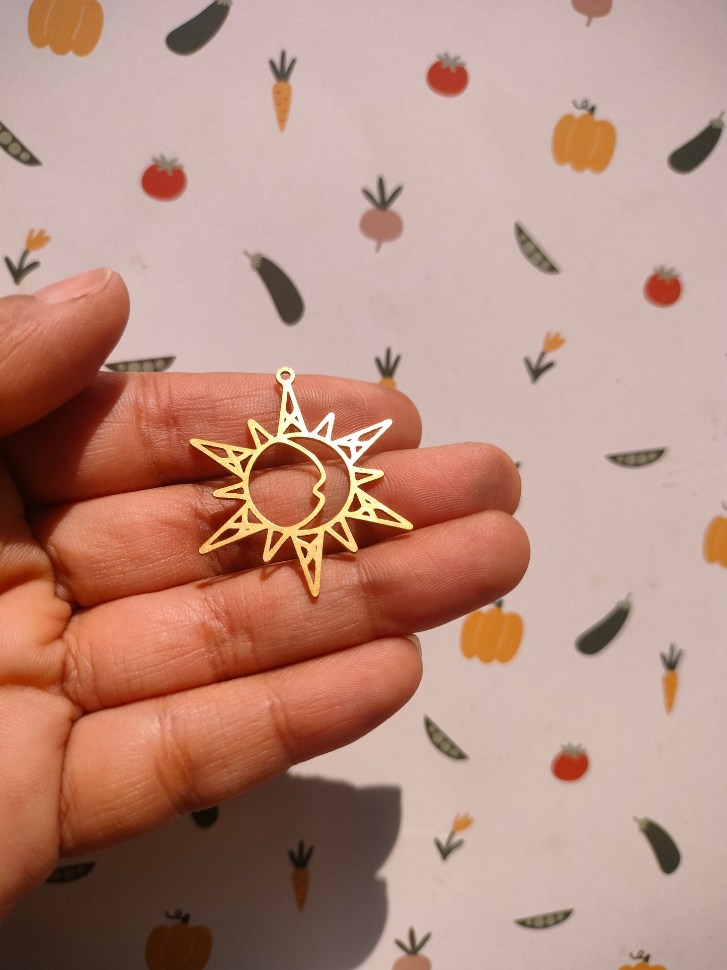 Sun Lasercut Earring Charm, Circle Hollow Celestial Moon Sun Pendant