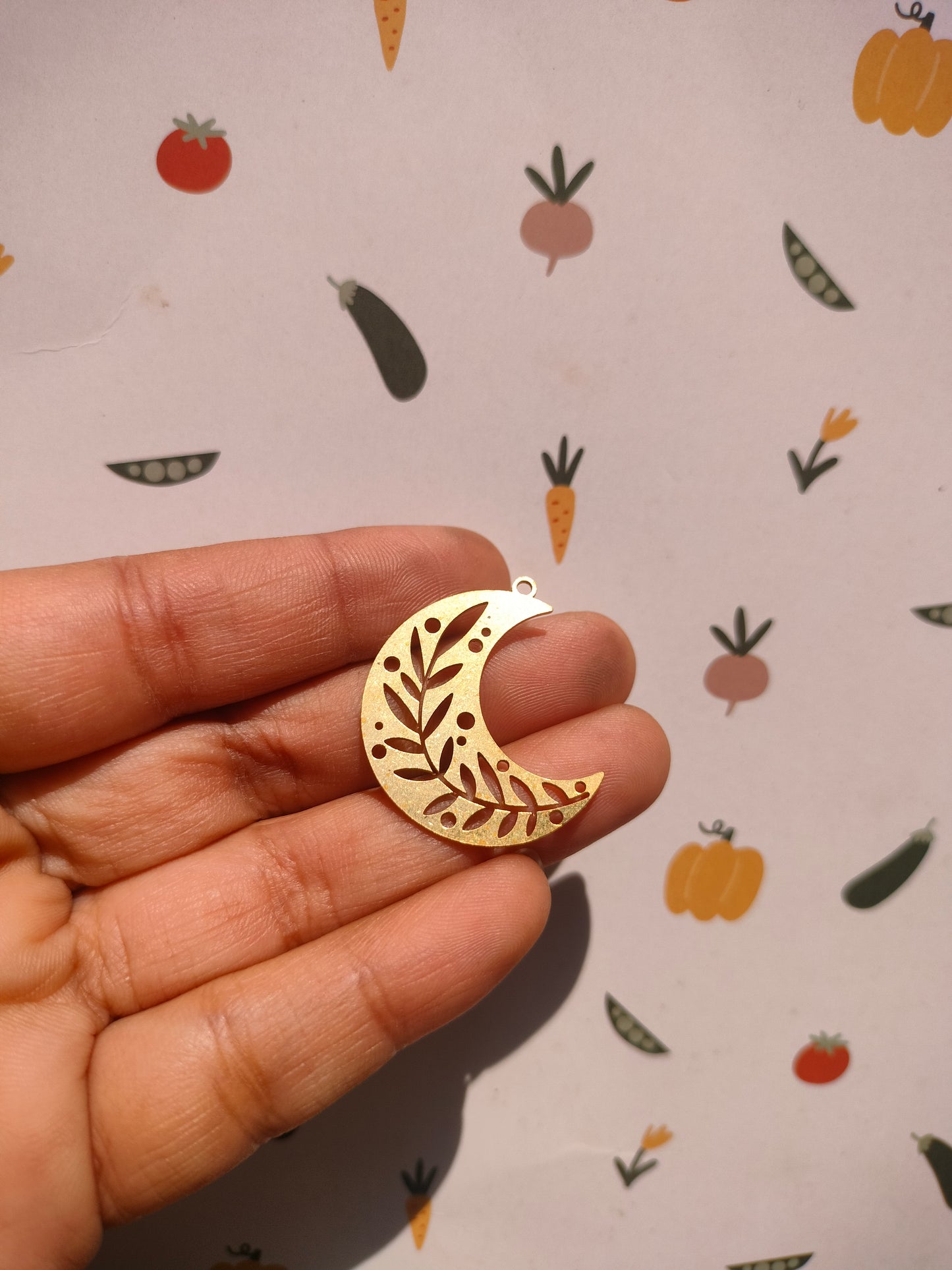 Crescent Lasercut Earring Charms, Leaf Branch Hollow Celestial Moon Pendant