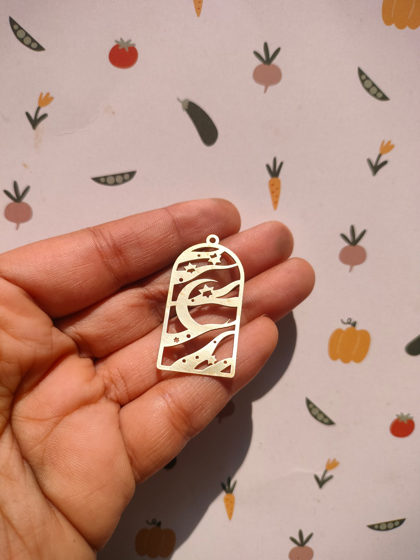 Domed Laser Cut Charm, Crescent Moon Charm, Arch Shape Cutout