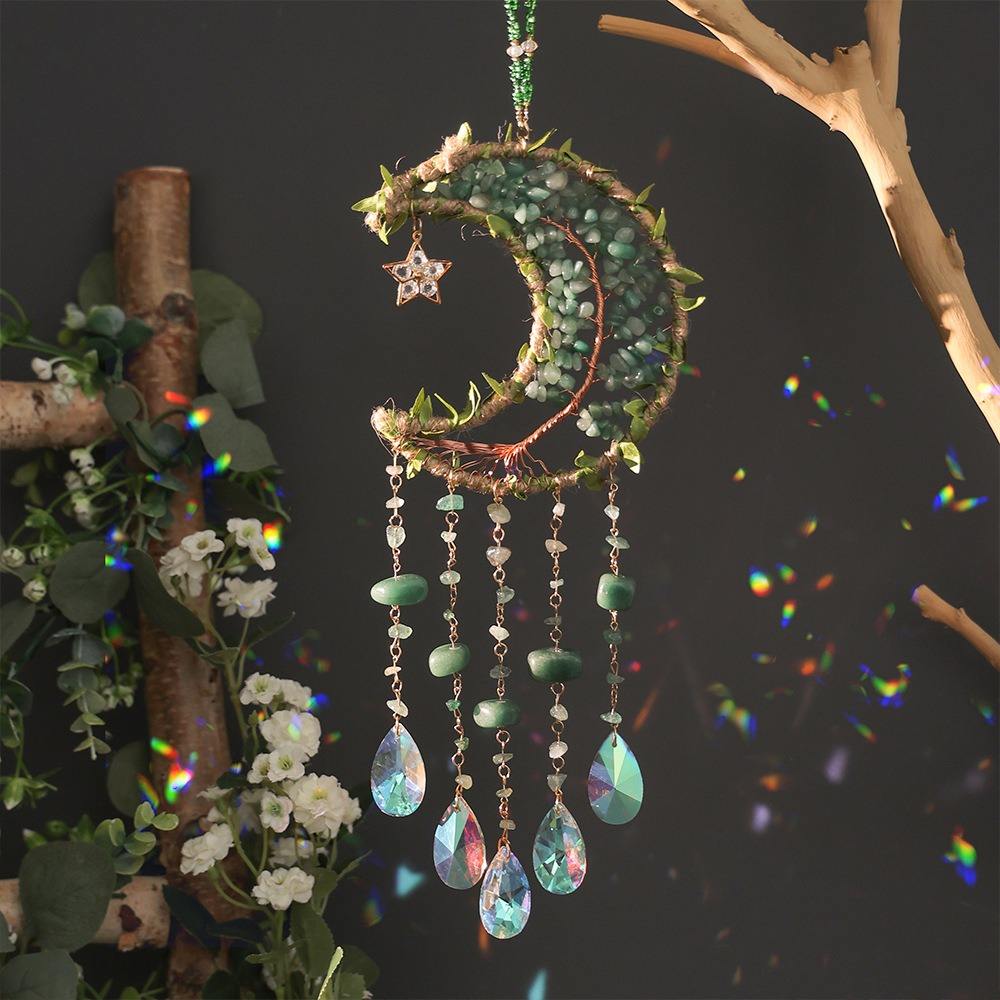 Hand-Wired Boho Natural Crystals  Suncatcher Green Aventurine