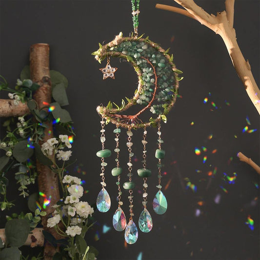 Hand-Wired Boho Natural Crystals  Suncatcher Green Aventurine