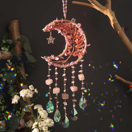 Hand-Wired Boho Natural Crystals  Suncatcher Rose Quartz