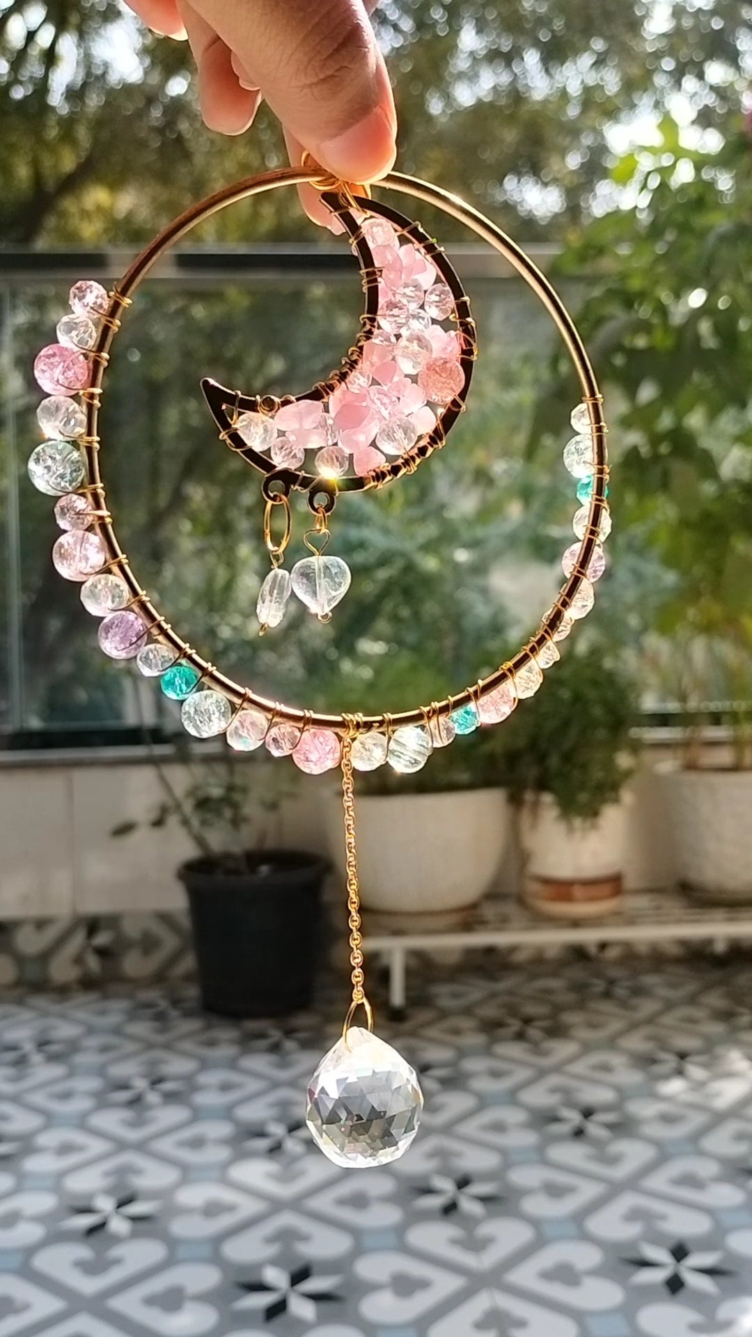 Pink crystal suncatcher - Round Large
