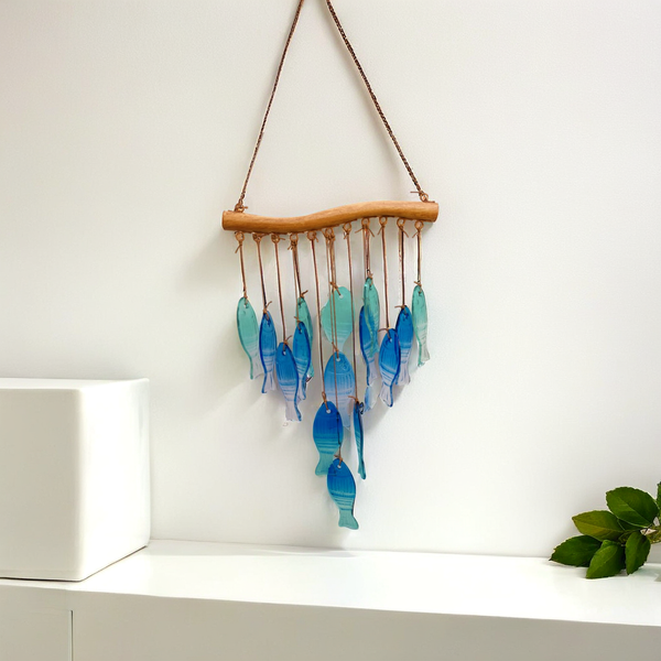 BlueFish Stained Sea Glass Windchime Garden decor