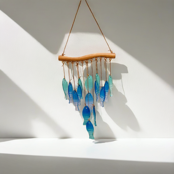 BlueFish Stained Sea Glass Windchime Garden decor