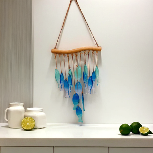 BlueFish Stained Sea Glass Windchime Garden decor