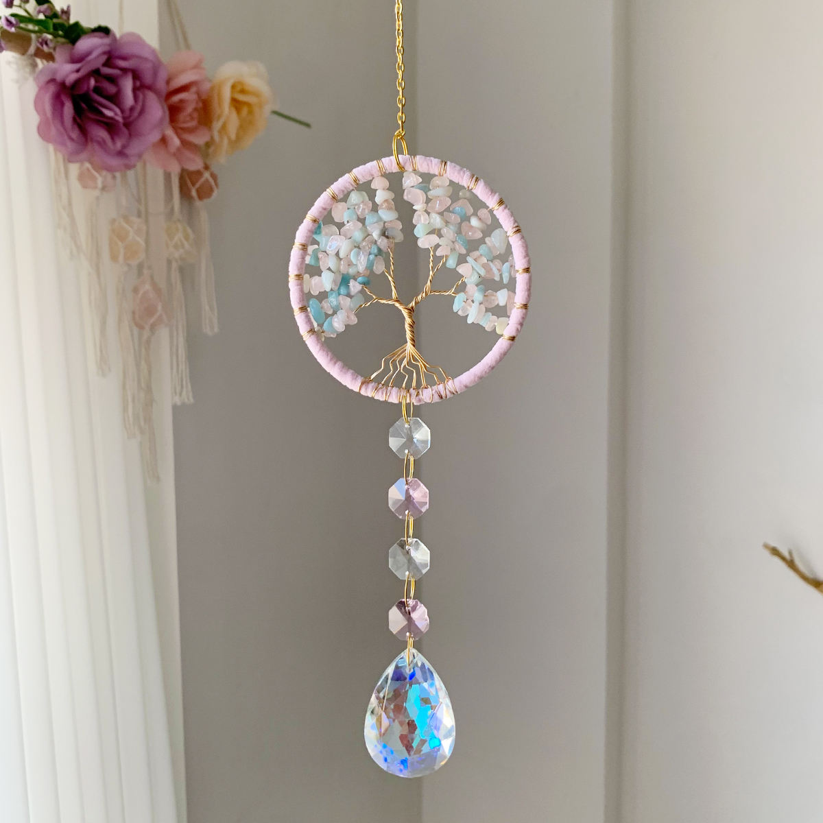 Tree of Life Dreamy Suncatcher - Rose Quartz