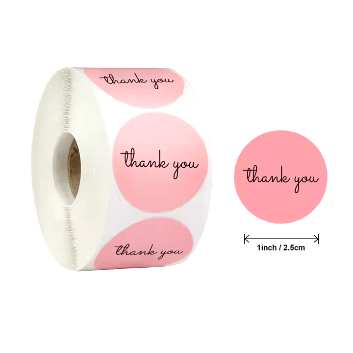 Thank you sticker Pink Round - 1 inch