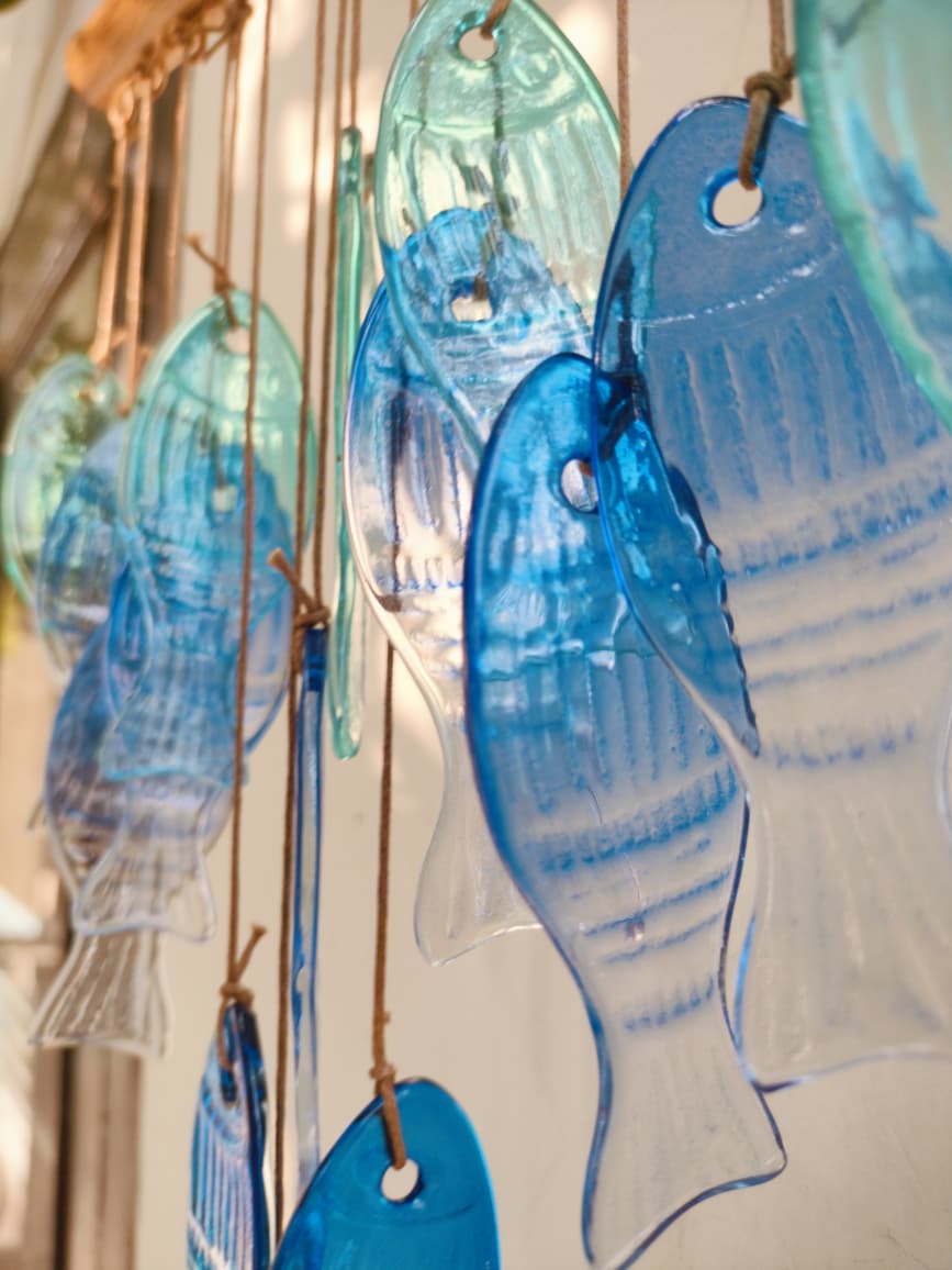 BlueFish Stained Sea Glass Windchime Garden decor