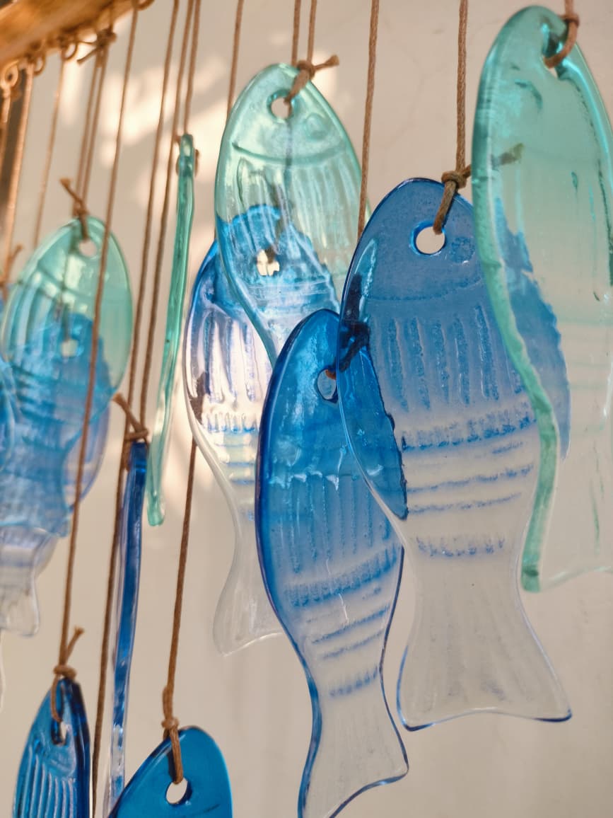 BlueFish Stained Sea Glass Windchime Garden decor