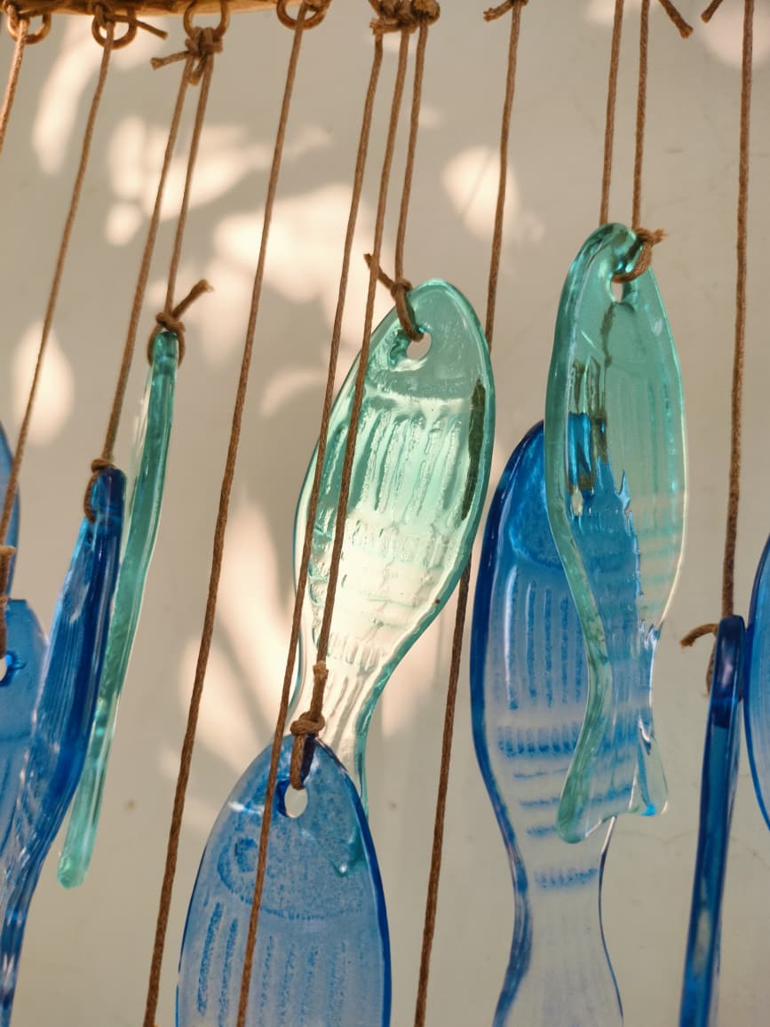 BlueFish Stained Sea Glass Windchime Garden decor