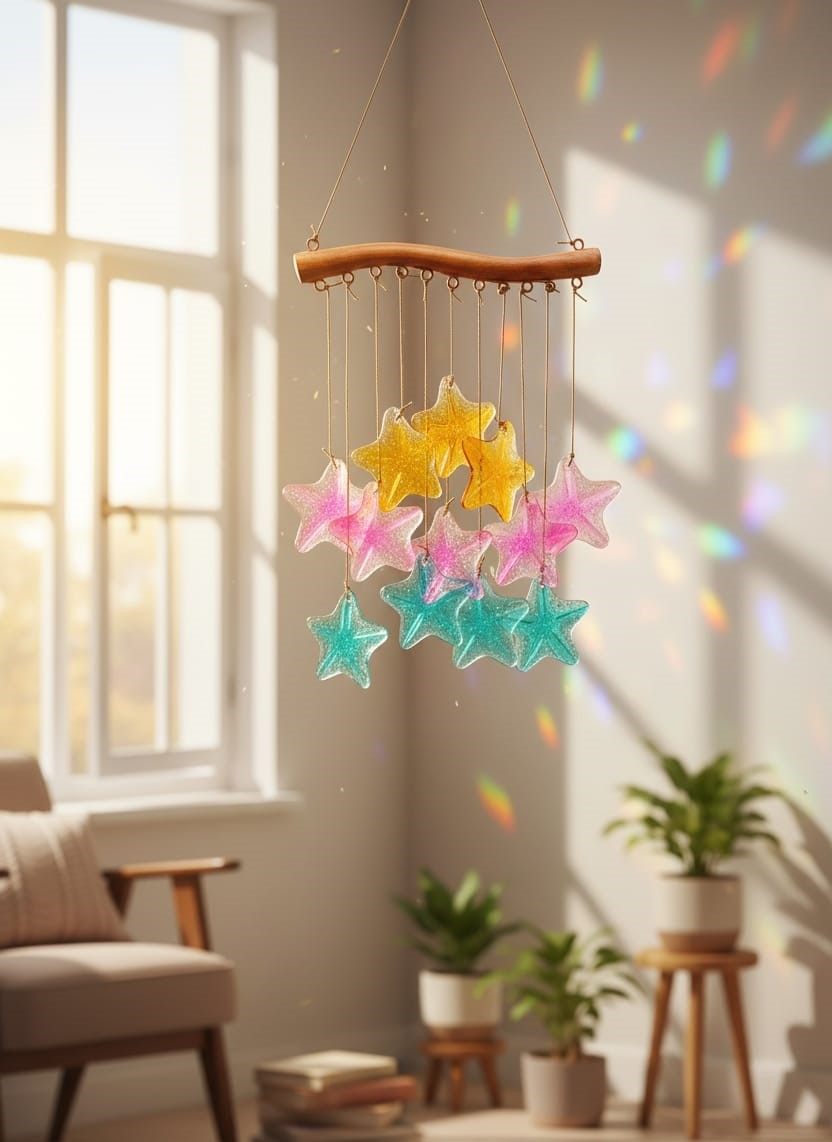 Star Stained Sea Glass Windchime Garden decor