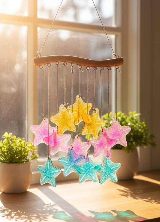 Star Stained Sea Glass Windchime Garden decor