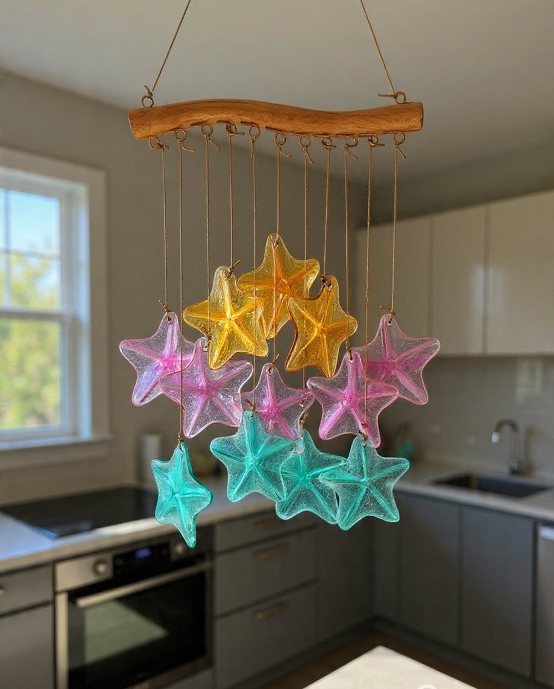 Star Stained Sea Glass Windchime Garden decor