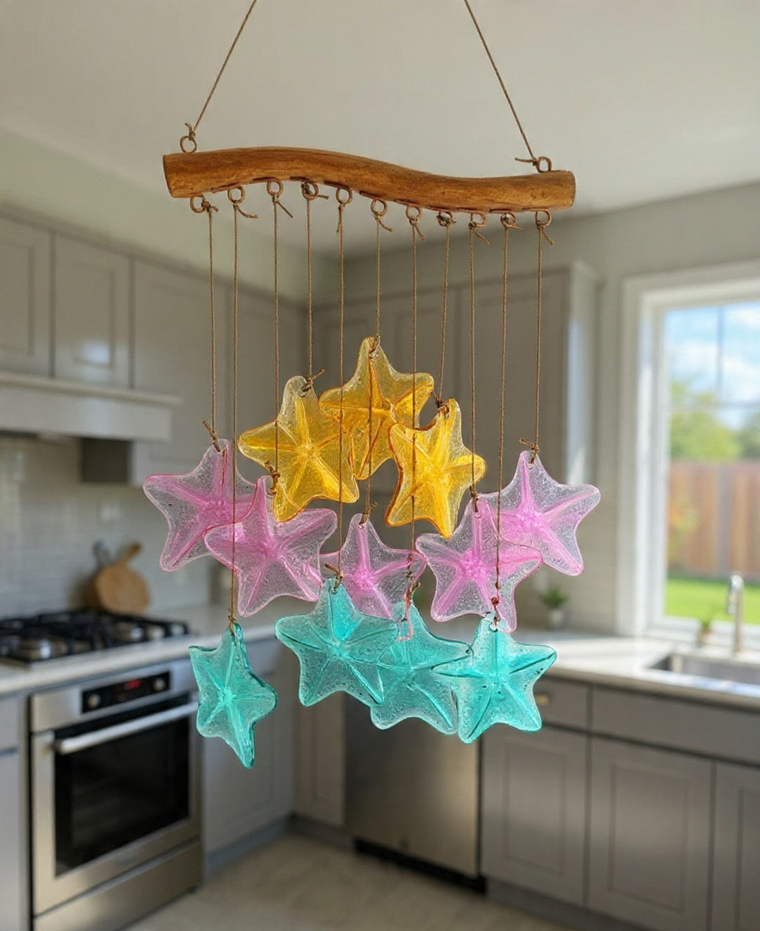 Star Stained Sea Glass Windchime Garden decor