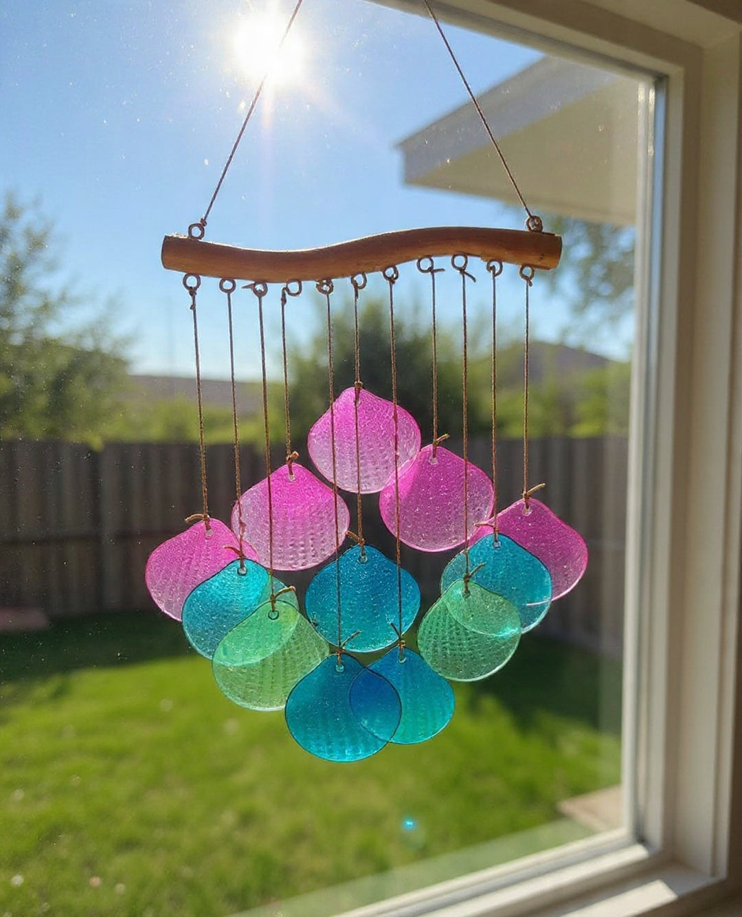 Sea Shell Stained Sea Glass Windchime Garden Decor