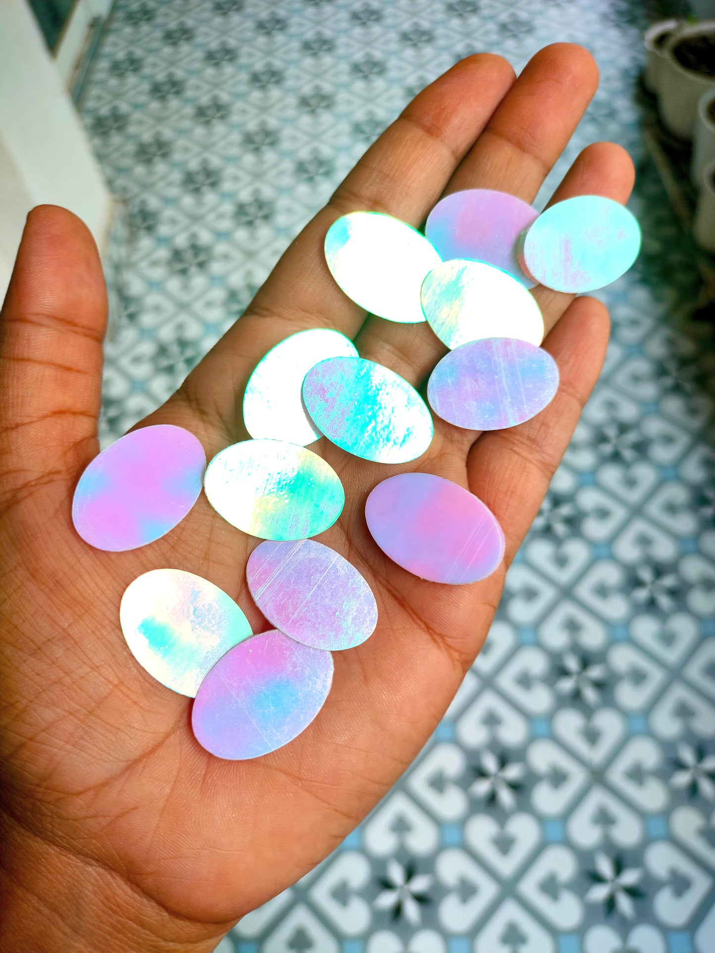 Holographic Sequin Oval | Opal Pink | 25x18mm