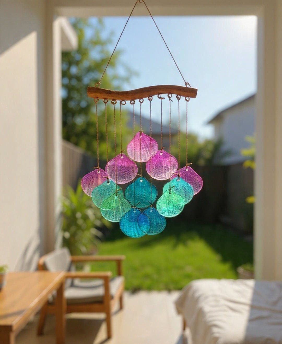 Sea Shell Stained Sea Glass Windchime Garden Decor